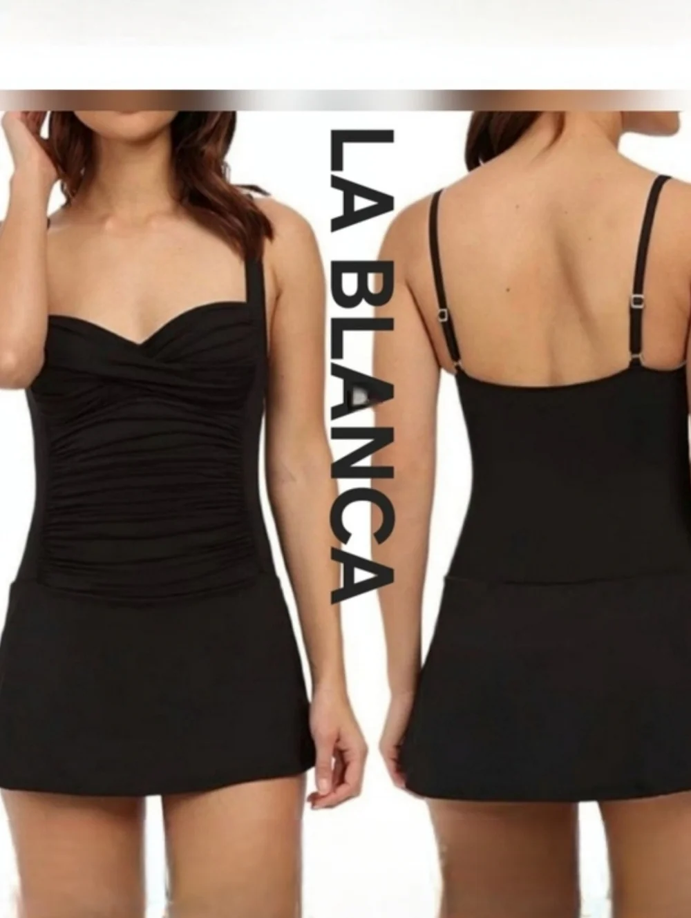 La Blanca Skirted One Piece Ruched Black Swimsuit Sz 14